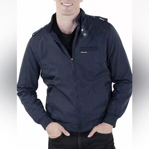 Members Only Original Iconic Racer  Bomber Moto Jacket for Men VTG 42 Navy Blue